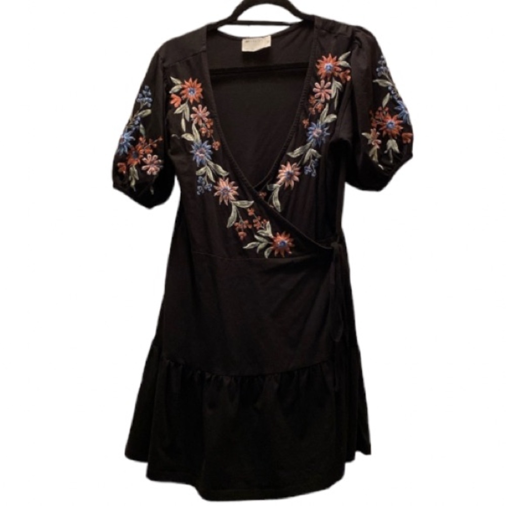 ASOS Design black peasant BOHO wrap dress size 6